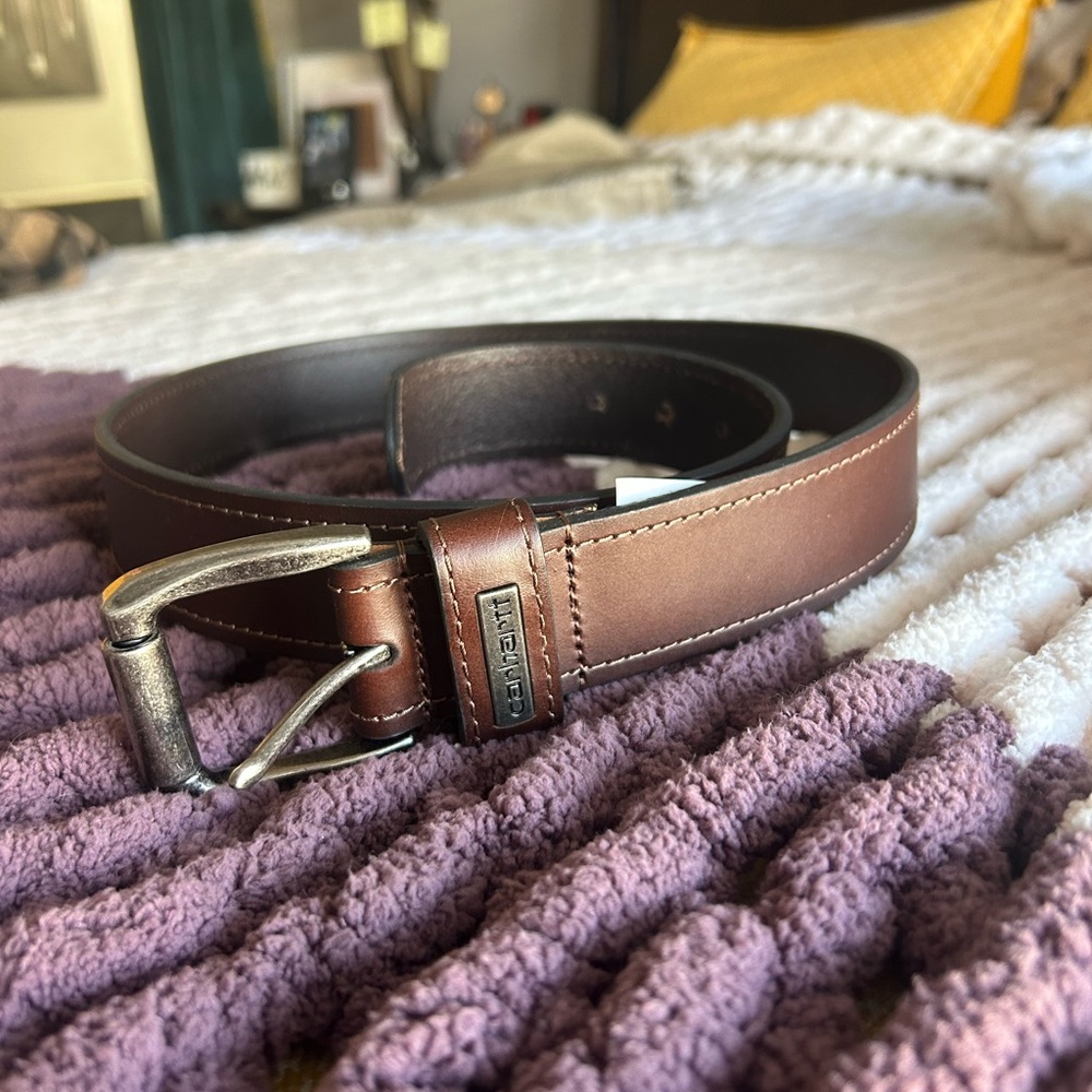 Carhartt Brown Leather Belt with Silver Buckle